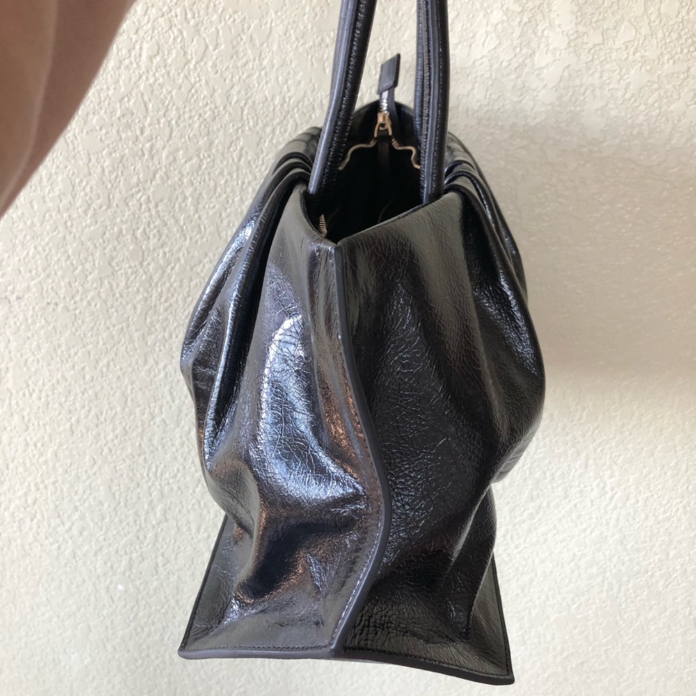 SLOWLINE Pleated Patent Leather Black Shoulder Bag - Picture 8 of 8